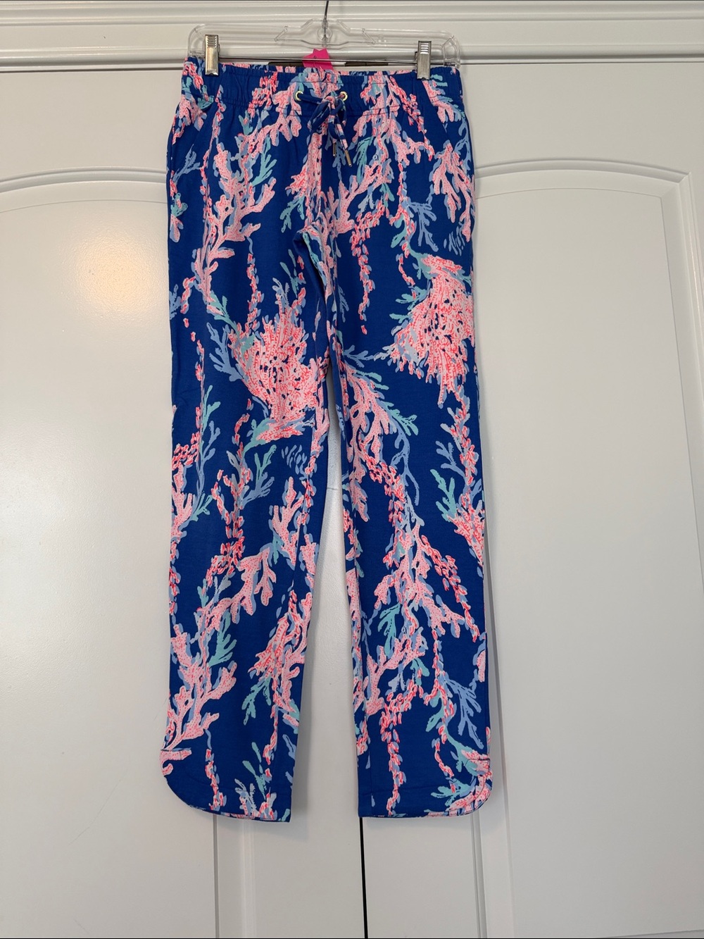 Lilly Pulitzer Blue Coral-Print Pants with Pink & Aqua Accents